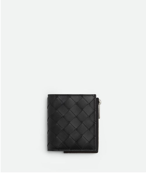 BOTTEGA VENETA Men's Intrecciato Bi-Fold Wallet With Zip | 葆蝶家 男仕銀包 (黑色)