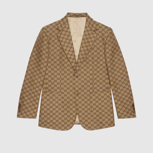 GUCCI Men's GG Linen Blend Canvas Formal Jacket | 古馳 男仕外套 (啡色)