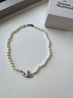 VIVIENNE WESTWOOD Mini Bas Relief Pearl Choker | 西太后 短珍珠頸鏈 (銀色)