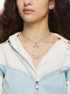 VIVIENNE WESTWOOD Mini Bas Relief brass, Swarovski Crystal and Pearl Pendant Necklace | Queen Mother Necklace (Silver)