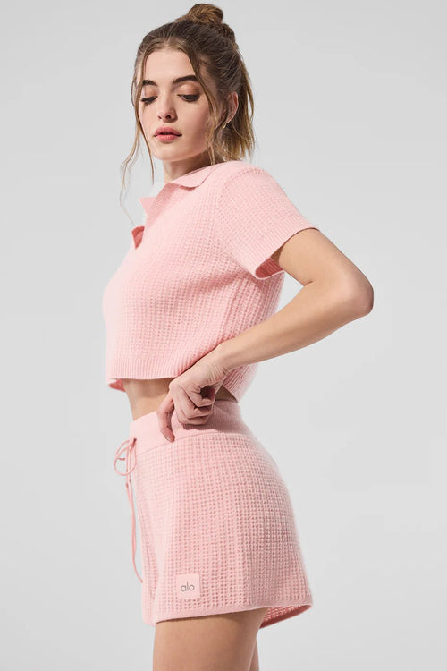 ALO YOGA Cashmere Plush Waffle Polo Tee | 羊絨絨毛格紋上衣 (多色) - LondonKelly 英國名牌代購
