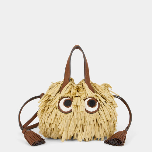 ANYA HINDMARCH Shag Raffia Eyes Small Drawstring Cross - body Tote | 安雅·希德瑪芝 Shag 草編眼睛小型束口斜背托特包(天然色) - LondonKelly 英國名牌代購