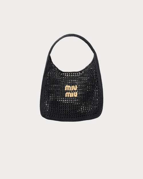 MIU MIU Woven Fabric Hobo Bag | 繆繆 草編袋 (Black)