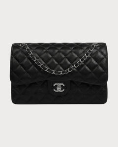 Chanel A58600 大号经典口盖包 粒纹小牛皮与银色金属 黑色