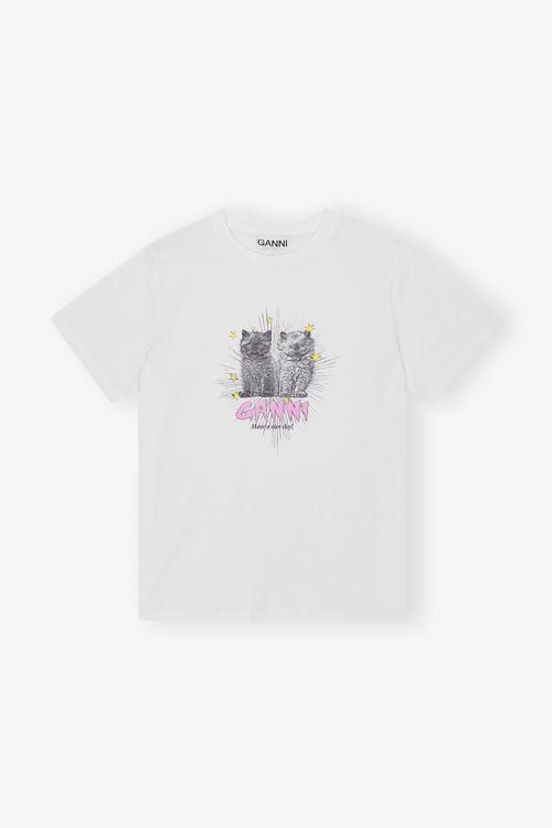 GANNI White Basic Jersey Kittens Relaxed T-shirt | 短袖貓貓上衣 (白色) - LondonKelly 英國名牌代購