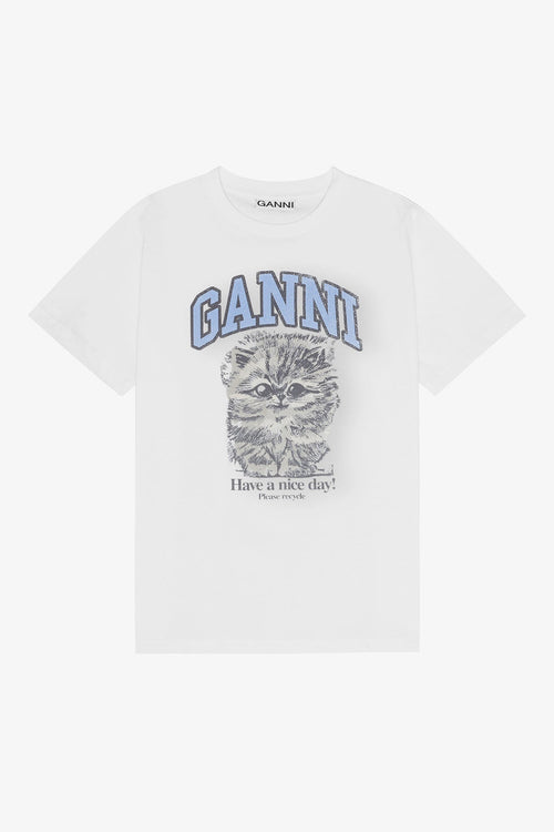 GANNI White Relaxed Jersey Kitty T-shirt | 短袖貓貓T恤 (白色) - LondonKelly 英國名牌代購
