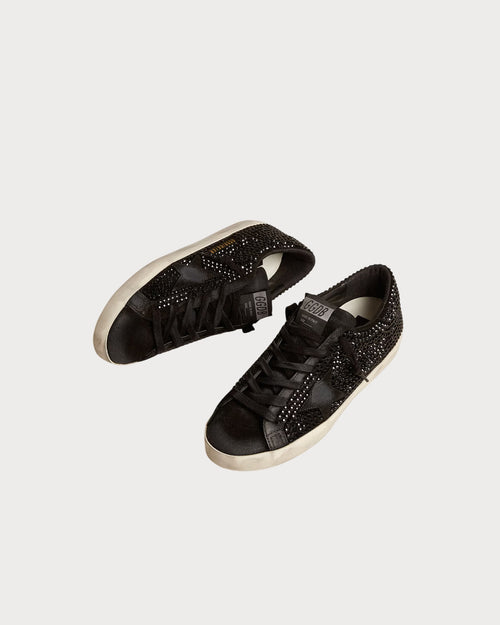 GOLDEN GOOSE Super - Star in black suede with Swarovski crystals and black suede star | 黄金鹅 Super - Star 黑色麂皮款,搭配施华洛世奇水晶与黑色麂皮星星(黑色) - LondonKelly 英国名牌代购