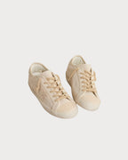 GOLDEN GOOSE Super - Star in canvas with embroidery and perforated mesh star | 黃金鵝 Super - Star 帆布款,搭配刺繡與鏤空網布星星(米色) - LondonKelly 英國名牌代購