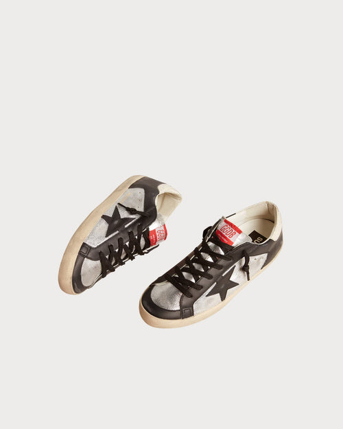 GOLDEN GOOSE Super - Star LTD in metallic leather with black leather star and inserts | 黃金鵝 Super - Star LTD 金屬皮革款,搭配黑色皮革星星與拼接(黑色) - LondonKelly 英國名牌代購