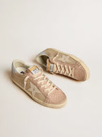 GOLDEN GOOSE Super - Star LTD in white mesh and pink nubuck with Swarovski crystals heel tab | 黃金鵝 黃金鵝 Super - Star LTD 白色網布與粉紅色絨面革款,搭配施華洛世奇水晶後跟標籤(白色網布與古玫瑰色) - LondonKelly 英國名牌代購