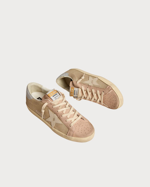 GOLDEN GOOSE Super - Star LTD in white mesh and pink nubuck with Swarovski crystals heel tab | 黄金鹅 黄金鹅 Super - Star LTD 白色网布与粉红色绒面革款,搭配施华洛世奇水晶后跟标签(白色网布与古玫瑰色) - LondonKelly 英国名牌代购