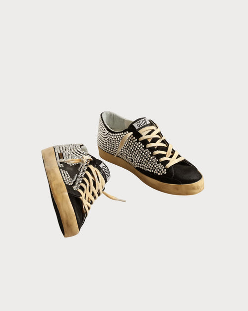GOLDEN GOOSE Super - Star LTD with Swarovski crystals and black leather star | 黄金鹅 Super - Star LTD 搭配施华洛世奇水晶与黑色皮革星星(黑色) - LondonKelly 英国名牌代购