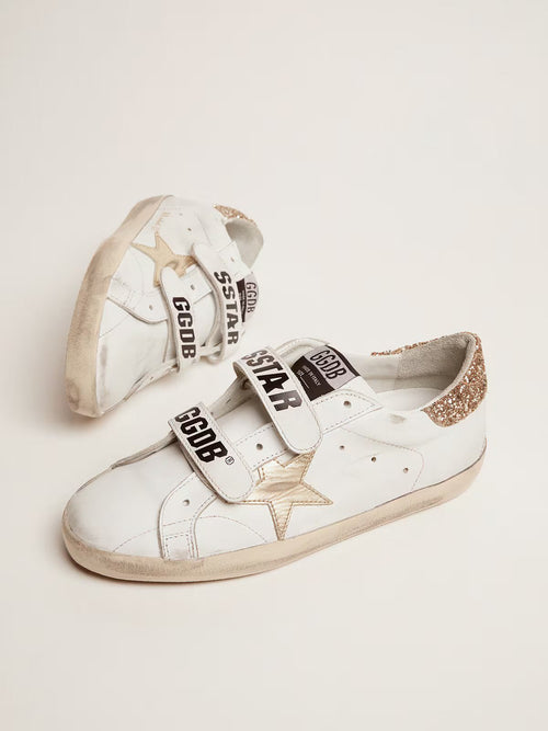 GOLDEN GOOSE Women's Old School with gold star in laminated leather | 黃金鵝 女款 Old School 搭配鍍膜皮革金色星星(白色) - LondonKelly 英國名牌代購