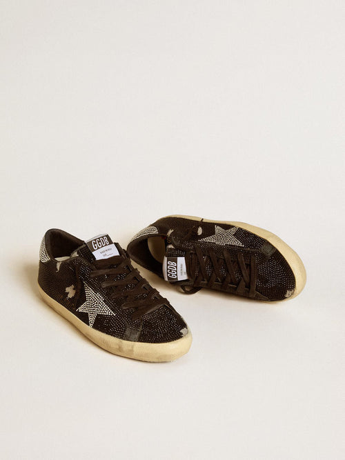 GOLDEN GOOSE Women's Super - Star in suede and Swarovski crystals with silver star | 黃金鵝 女款 Super - Star 麂皮搭配施華洛世奇水晶款,搭配銀色星星(黑色) - LondonKelly 英國名牌代購