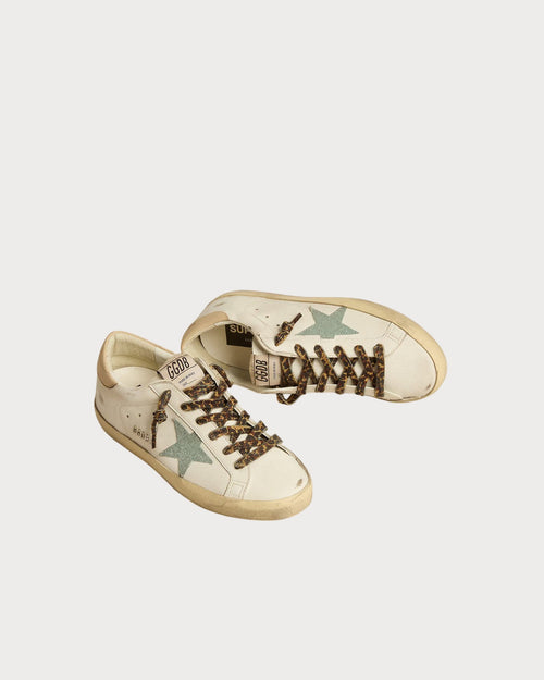 GOLDEN GOOSE Women's Super - Star with gray glitter star and nude leather heel tab | 黃金鵝 女款 Super - Star 搭配灰色亮片星星與裸色皮革後跟標籤(白色) - LondonKelly 英國名牌代購