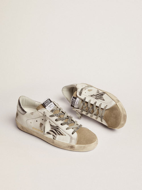GOLDEN GOOSE Women's Super - Star with zebra print pony skin star | | 黃金鵝 女款 Super - Star 搭配斑馬紋小馬皮星星(白色) - LondonKelly 英國名牌代購
