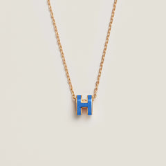 HERMES Gold Mini Pop H Necklace | 愛馬仕 頸鏈 (Bleu Sature)