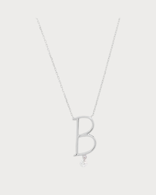 PERSEE White Gold and Diamond Alphabet B Necklace | 白金钻石字母颈链 (白金款) - LondonKelly 英国名牌代购