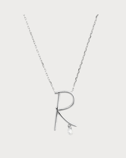 PERSEE White Gold and Diamond Alphabet R Necklace | 白金钻石字母项链 (白金) - LondonKelly 英国名牌代购