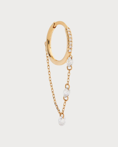 PERSEE Yellow Gold and Diamond Piercing Drop Chain Single Huggie Earring | 黃金鑽石穿式垂鏈單耳扣耳環 (黃金款) - LondonKelly 英國名牌代購