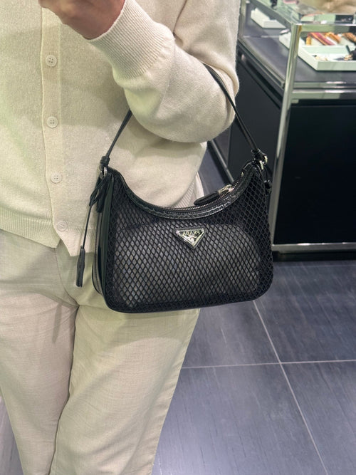 PRADA 1N204X Re-Edition Mesh and Leather Bag(Black) - LONDONKELLY 英國名牌代購