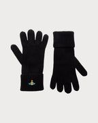 VIVIENNE WESTWOOD Logo - Embroidered Ribbed Wool Gloves | 西太后 羊毛手套 (黑色) - LondonKelly 英國名牌代購