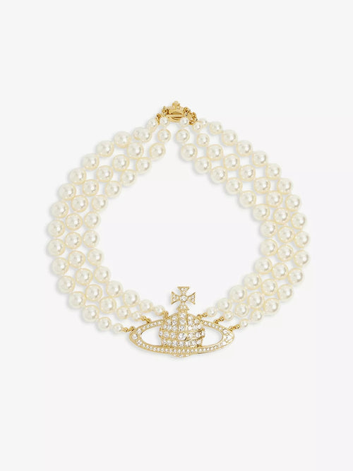 VIVIENNE WESTWOOD Triple - Row Faux - Pearl Orb Pendant Choker | 西太后 珍珠頸鏈 (銀色) - LondonKelly 英國名牌代購