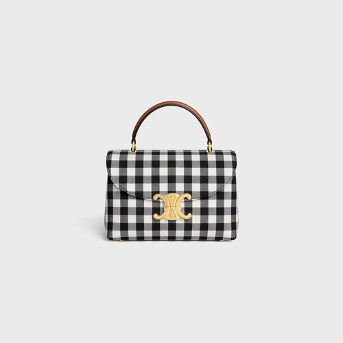 CELINE Teen Nino Bag in Vichy Textile and Calfskin | Celine handbag (black and white)