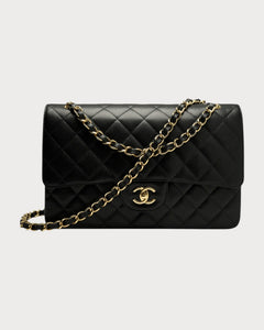 Chanel A58600 大号经典口盖包 粒纹小牛皮与银色金属 黑色