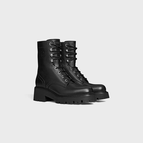 CELINE Triomphe Rangers Mid Lace-Up Boot in Shiny | 賽琳 凱旋中筒亮面綁帶靴（黑色）