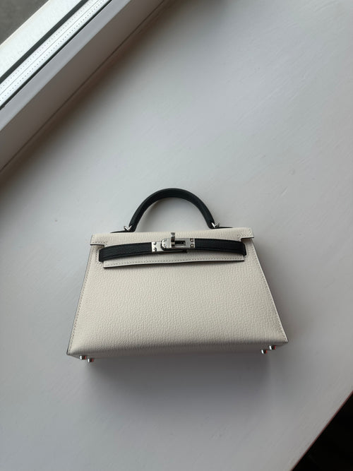 HERMES Mini Kelly II Sellier in Mysore Leather PHW | 愛馬仕 迷你手袋 (黑白色)