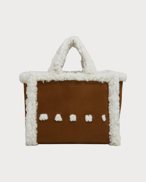 MARNI Brown Suede Handbag with White Shearling Trim | 瑪尼 手袋 (啡色) - LondonKelly 英國名牌代購