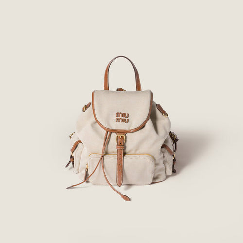 MIU MIU Canvas and Leather Backpack Beige | 繆繆 帆布皮革後背包 (米色) - LondonKelly 英國名牌代購
