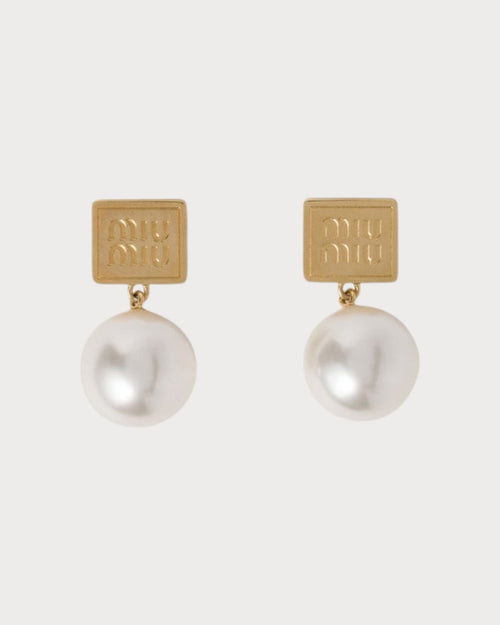 MIU MIU Metal and Synthetic Pearl Earrings | 繆繆 珍珠耳環 (金色) - LONDONKELLY 英國名牌代購