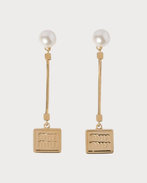 MIU MIU Metal Earrings with Artificial Pearls | 缪缪 耳环 (金色) - LONDONKELLY 英国名牌代购