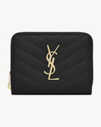 YSL SAINT LAURENT Cassandre Matelasse Compact Zip Around Wallet In Grain Leather | 圣罗兰 拉链银包 (黑色) - LONDONKELLY 英国名牌代购