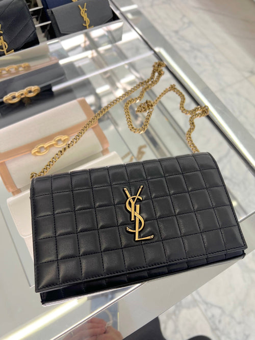 YSL SAINT LAURENT Cassandre Matelasse Carre Chain Wallet | 聖羅蘭 銀包 (黑色)