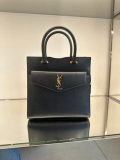 YSL SAINT LAURENT MG S Uptown Cab Grain Leather Bag | 聖羅蘭 手袋 (Black)